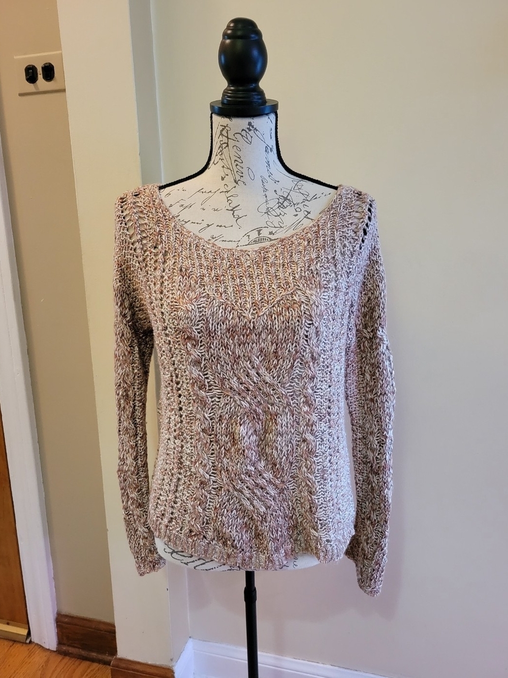 Free People Textured Knit Sweater Pink & Gray Size Small